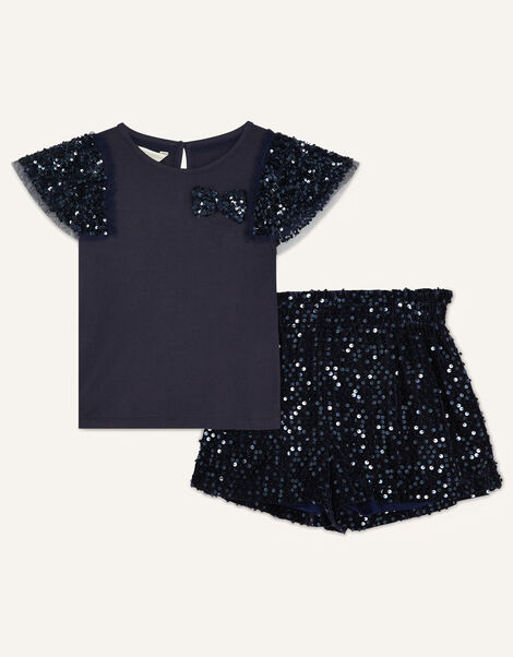 Party Sequin Top and Shorts Set Blue, Blue (NAVY), large
