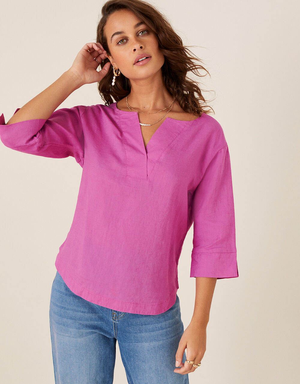 Women Women's Clothing | Daisy Plain T-Shirt in Pure Linen Pink - FG19702
