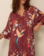 Clemence Seraphine Floral Print Satin Midi Tunic Dress, Red (BURGUNDY), large