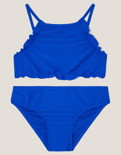 Ribbed Scallop Trim Bikini Set, Blue (BLUE), large