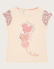 Heart Balloon Sequin Short Sleeve T-Shirt, Ivory (IVORY), large