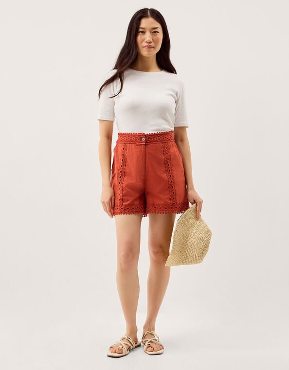 Irina Lace Trim Shorts, Orange (RUST), large
