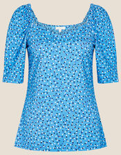 Billy Spot Print Jersey Top, Blue (BLUE), large