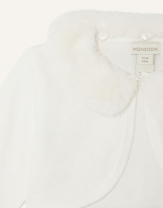 Baby Fluffy Collar Super-Soft Cardigan, Ivory (IVORY), large