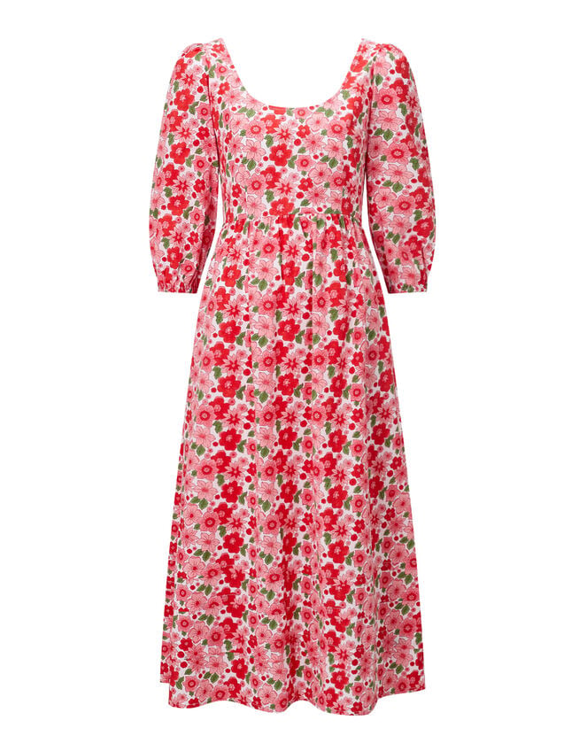 India & Mills Lottie Poppy Print Midi Dress, Pink (PINK), large
