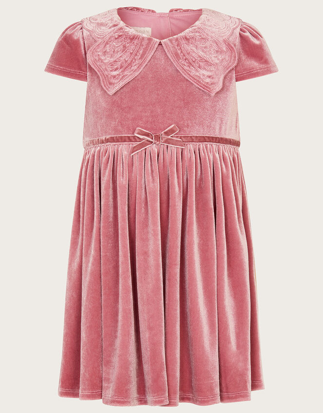Baby Butterfly Collar Velvet Dress, Pink (DUSKY PINK), large