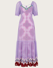 Chevron Trim Print Maxi Dress, Purple (LILAC), large