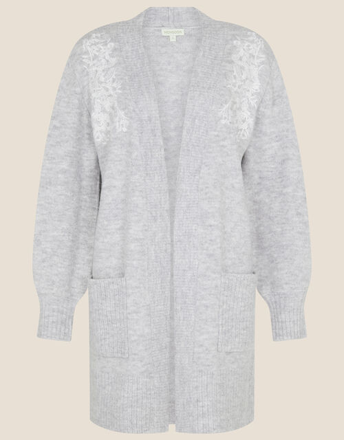 Isabella Embroidered Cosy Cardigan, Grey (GREY), large