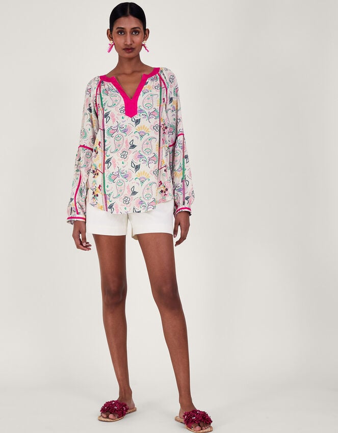 Embroidered Printed Top in LENZING™ ECOVERO™, Ivory (IVORY), large