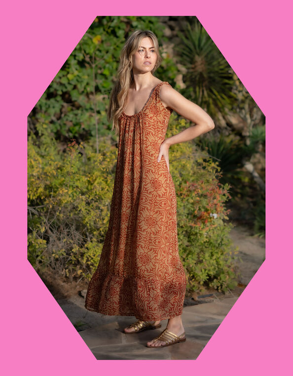 Lyrical Sisters Kaleidoscope Maxi Dress, Orange (RUST), large