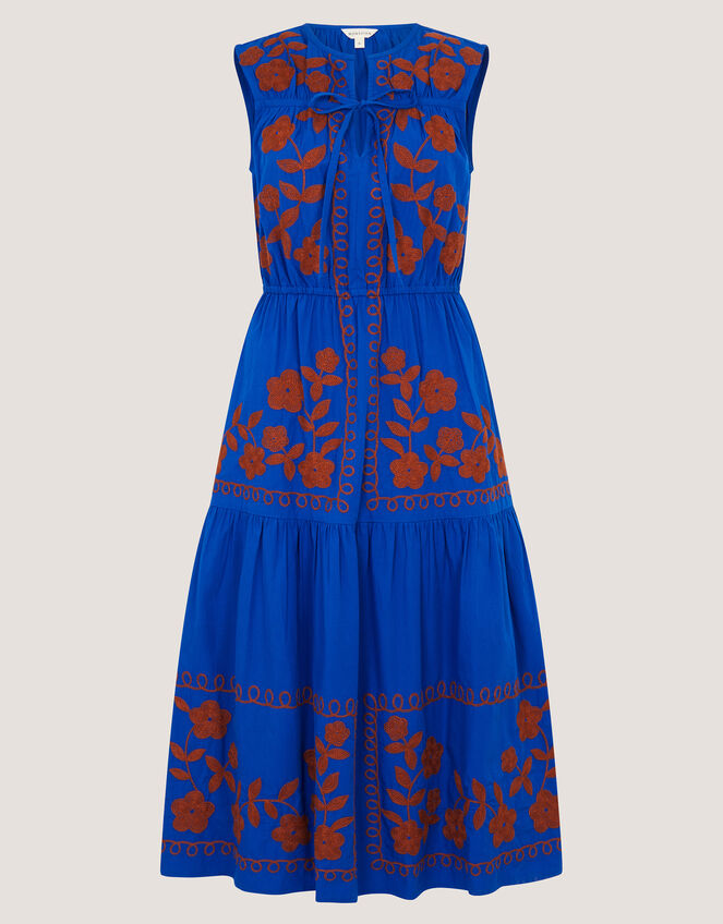 Madison Sleeveless Embroidered Midi Dress, Blue (COBALT), large
