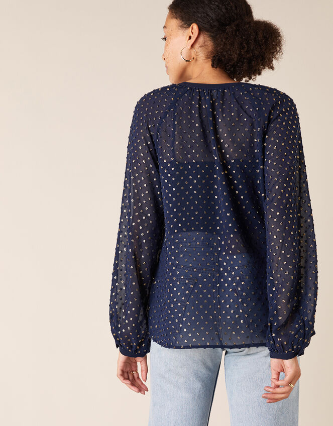 Beaded Spot Blouse, Blue (NAVY), large