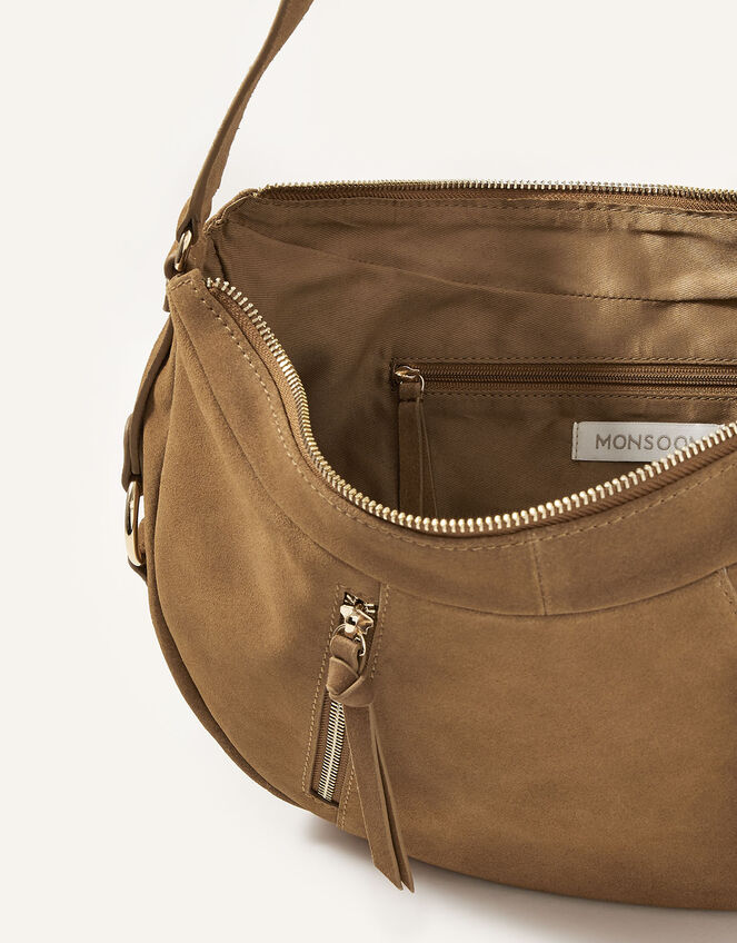 Dana Zip Suede Shoulder Bag, , large