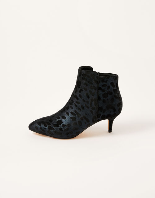 Leopard Print Heeled Ankle Boots, Black (BLACK), large