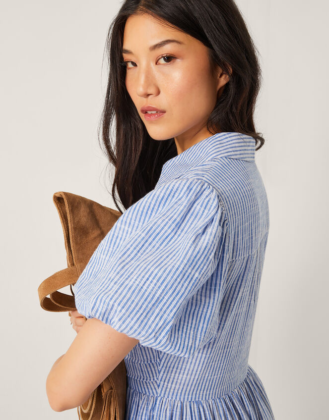 Winnie Stripe Maxi Shirt Dress, Blue (BLUE), large