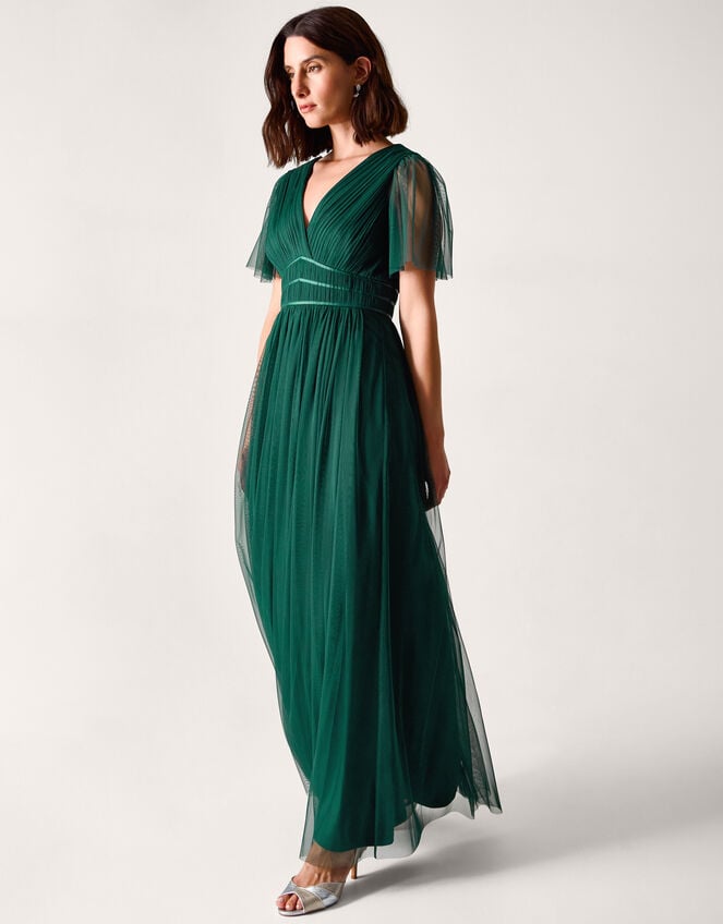 Emily Short Sleeve Tulle Bridesmaid Dress Green | Evening Dresses