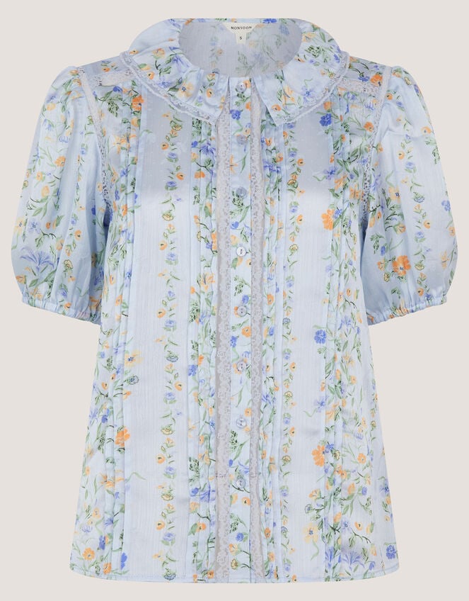 Naomi Puff Sleeve Floral Lace Blouse, Blue (BLUE), large