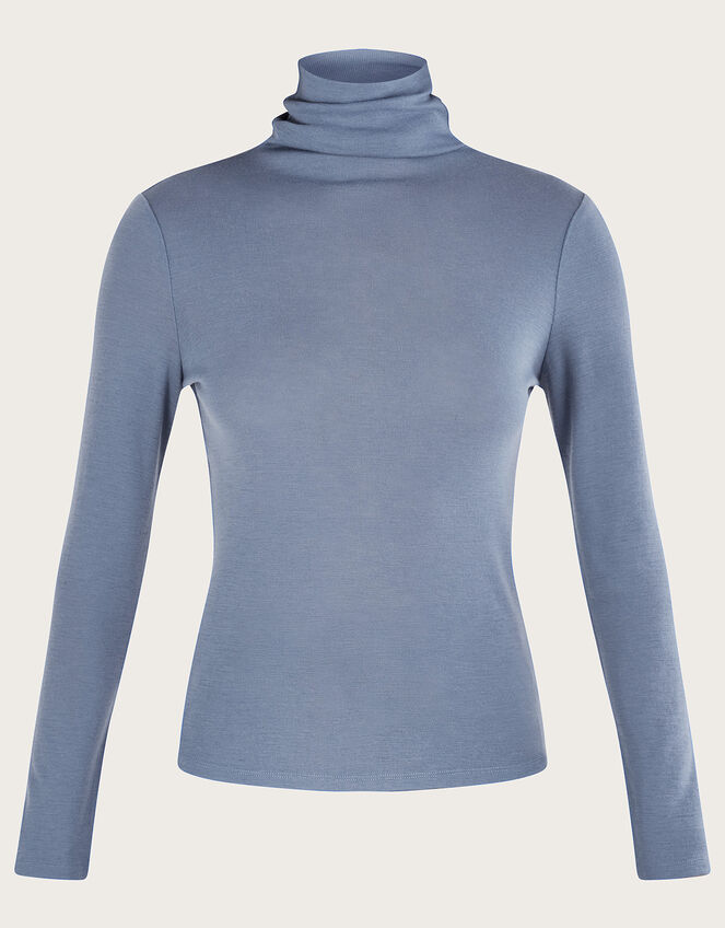 Wool Polo Neck Top, Blue (BLUE), large