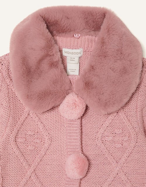 Baby Fluffy Collar Knit Cardigan, Pink (PINK), large
