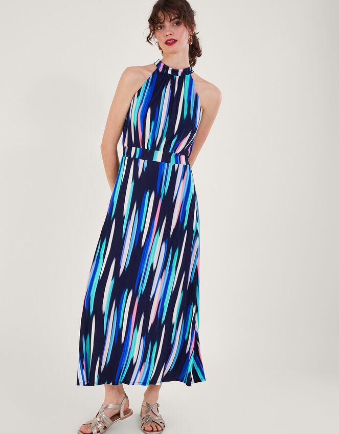 Holly Print Halter Neck Maxi Dress Blue