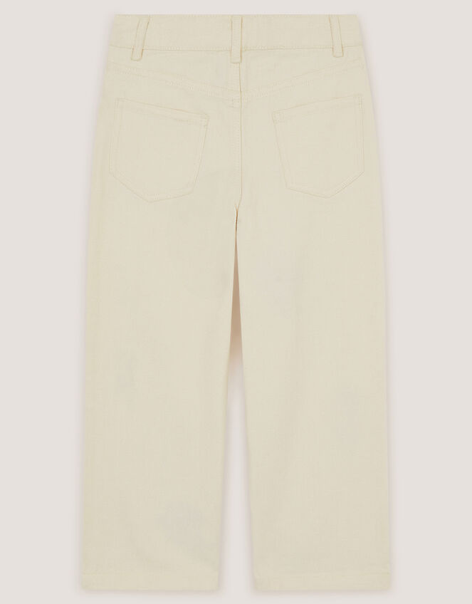 Sequin Floral Embroidered Wide Leg Jeans, Ivory (IVORY), large