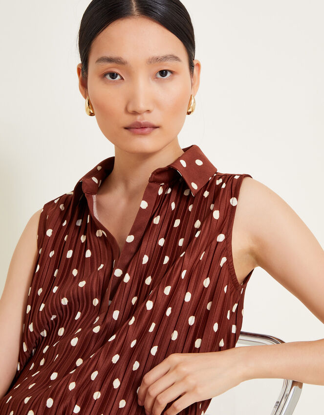 Paris Spot Plisse Top, Brown (BROWN), large