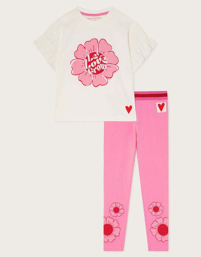 Frilly Flower T-Shirt and Leggings Set, Pink (PINK), large