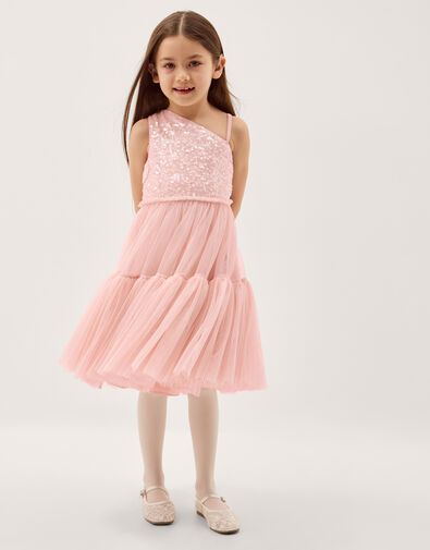 Asymmetrical Sequin Tulle Party Dress, Pink (PINK), large