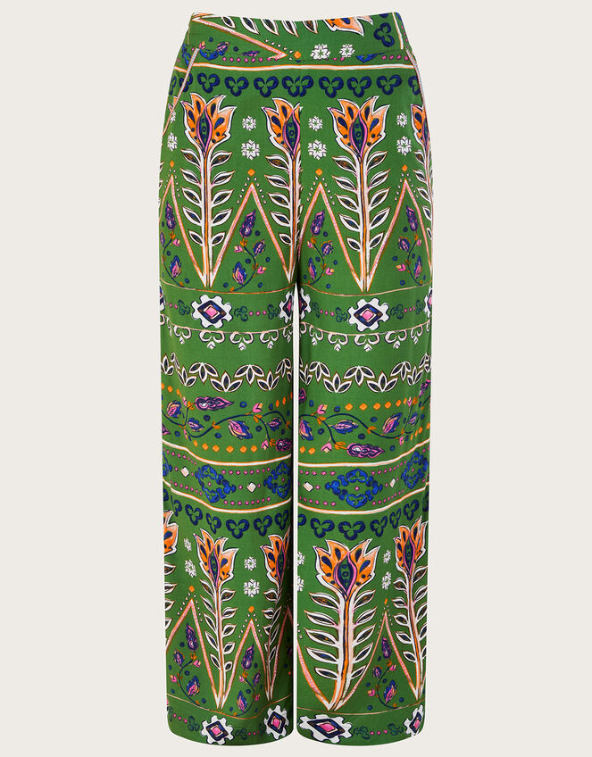 Loose Print Trousers in LENZING™ ECOVERO™, Green (KHAKI), large