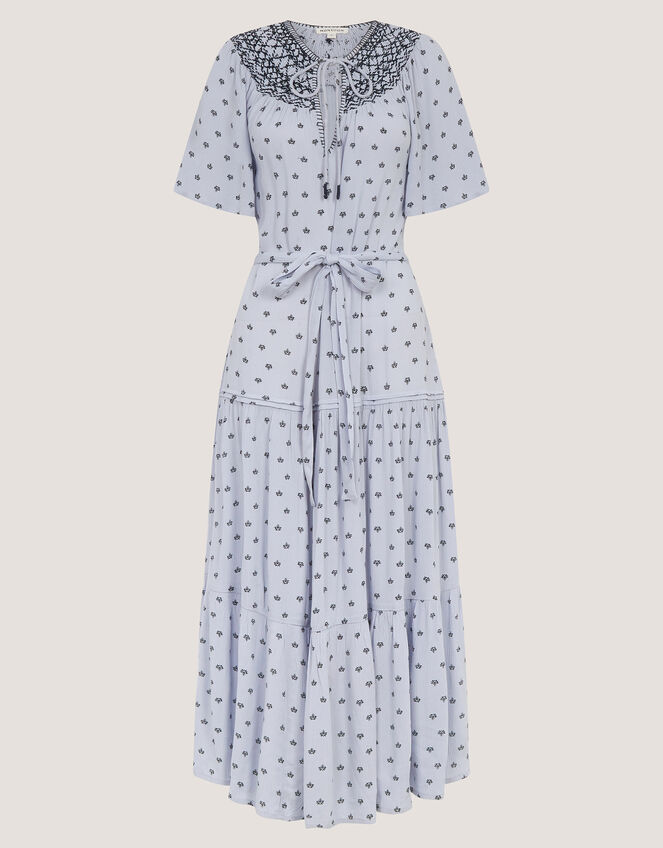 Mia Embroidered Print Midi Dress, Blue (BLUE), large