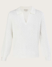 Collar Cable Knit Jumper with Recycled Polyester, Ivory (IVORY), large