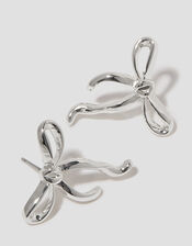 Bow Stud Earrings, Silver (SILVER), large
