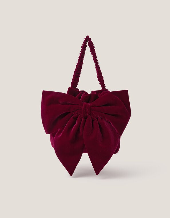 Ciri Bow Velvet Pouch Bag, , large