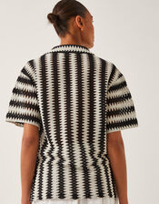 Cleo Crochet Stripe Shirt, Black (BLACK), large