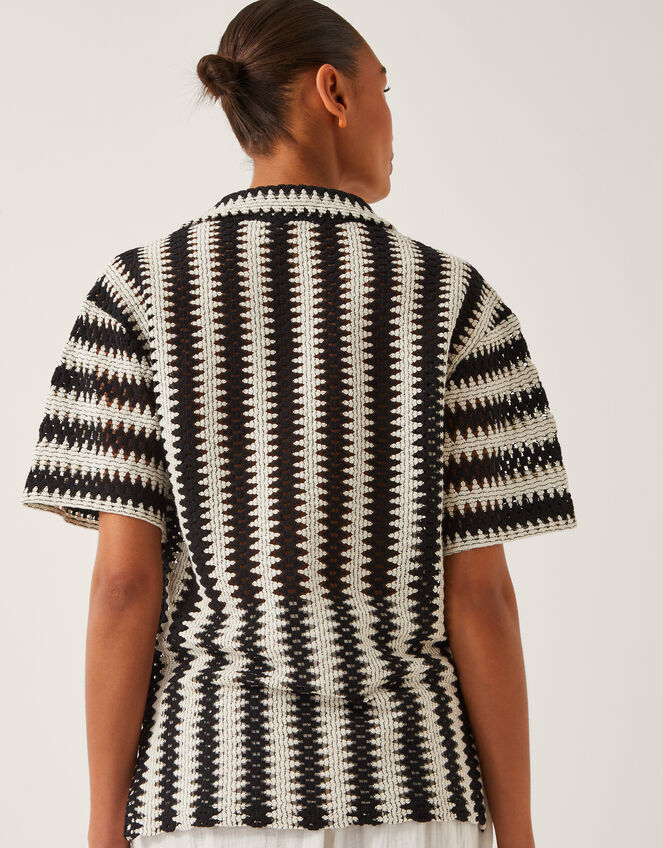 Cleo Crochet Stripe Shirt, Black (BLACK), large