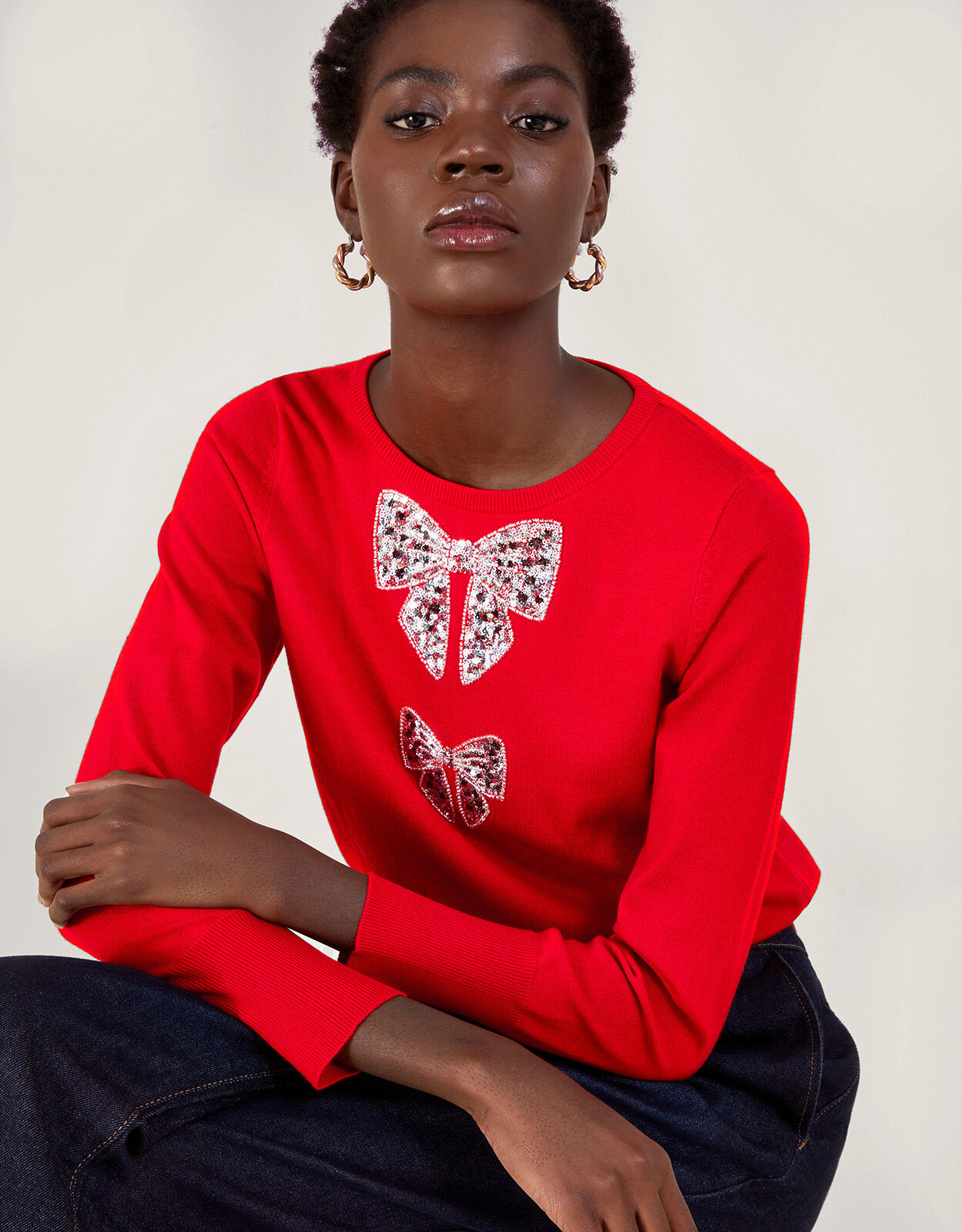Di Double Bow Jumper Red Jumpers Monsoon UK