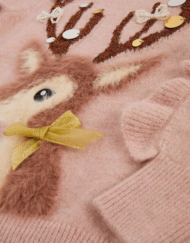 Dahlia Christmas Reindeer Knit Jumper, Pink (PINK), large