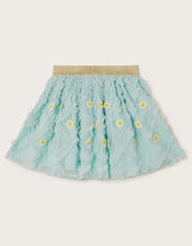 Floral Ruffle Disco Skirt, Blue (AQUA), large