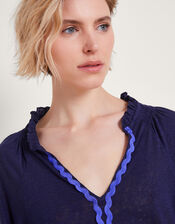 Lola Embroidered Linen Top, Blue (NAVY), large