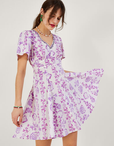 Embellished Shell Print Short Dress, Pink (PINK), large