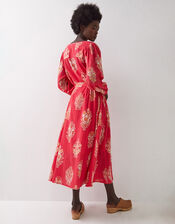East Floral Print Belted Midi Dress, Red (RED), large