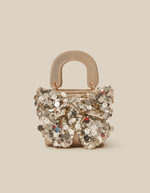 Sequin Bow Tote Bag, Gold (GOLD), large