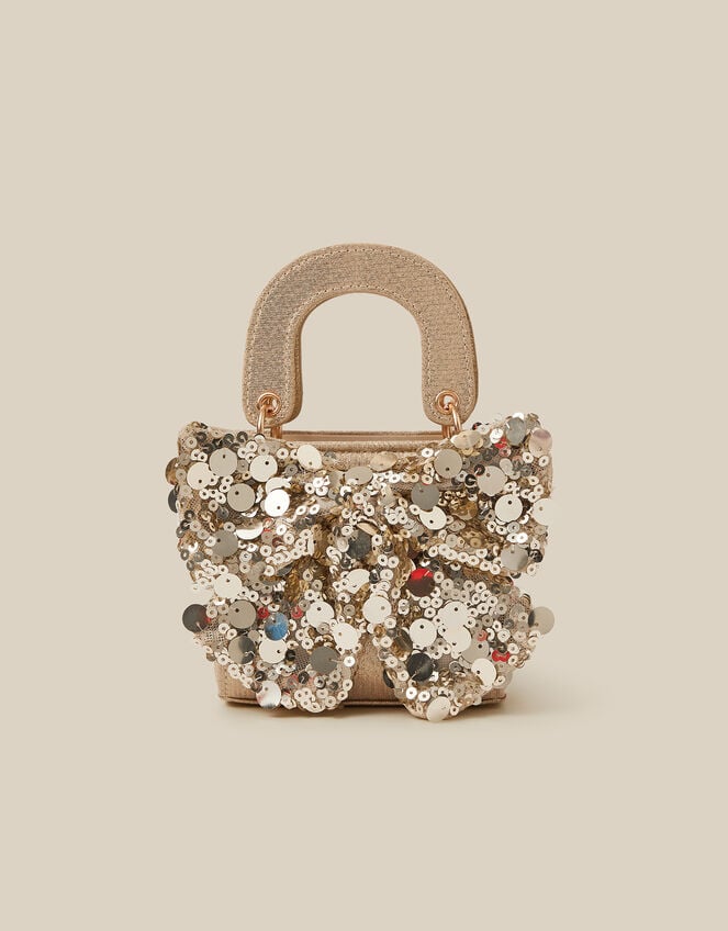 Sequin Bow Tote Bag, Gold (GOLD), large