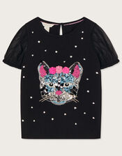 Cat T-Shirt , Black (BLACK), large