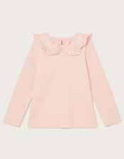 Satin Collar Long Sleeve Rib Top, Pink (PINK), large