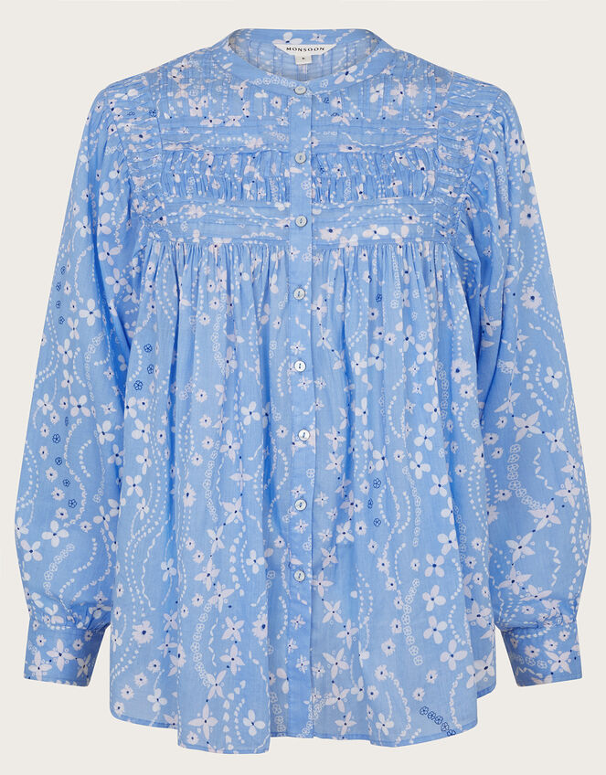 Dahlia Print Oversized Shirt, Blue (BLUE), large