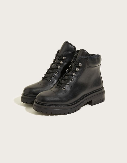 Leather Walking Boots, Black (BLACK), large