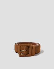 Square Buckle Suede Belt, Tan (TAN), large