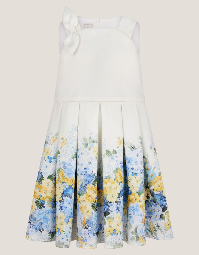 Hydrangea Bow Strap Pleated Dress, Ivory (IVORY), large