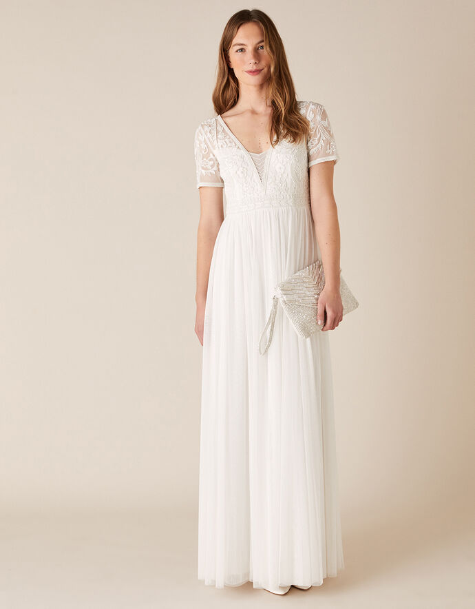 Beth Beaded Floral Plunge Bridal Dress Ivory Wedding